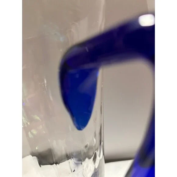 Vintage MCM Clear Glass Pitcher with Cobalt Blue Handle - Picture 10 of 11